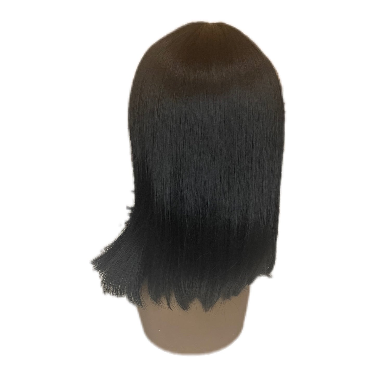 14 inch bob wig kinky straight with bangs color 1B