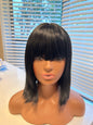 12 inch bob wig kinky straight with bangs color 1B