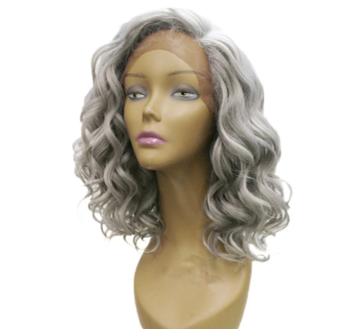 Silver Gray Loose Body Wave Synthetic Wig 12 inches